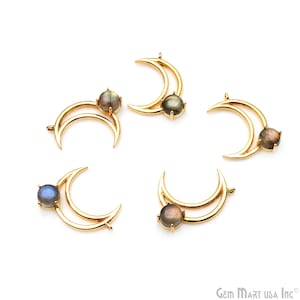 Labradorite Crescent Moon Necklace, Gold Crescent Prong Setting Charm, Celestial Jewel, Boho Astrology, 28x11mm, GemMartUSA, GPLB-50518