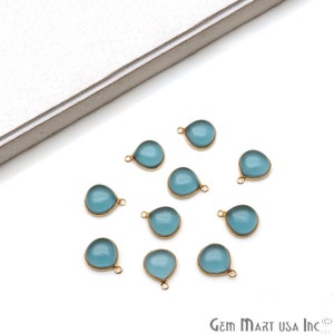 Iolite Cabochon Gemstone, Gold Plated Pendant, Bezel Setting Pendant Connector, Single Point Bail Pendant, Heart Shaped 12MM (IO-10781)