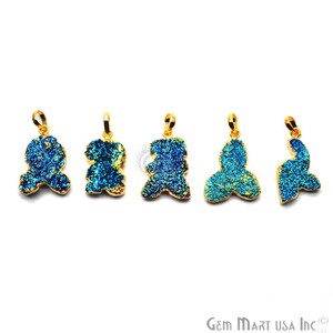 Druzy Pendant, Druzy Gold Pendant, Gold Plated Druzy Pendant, Blue Druzy Pendant, Druzy Locket, GemMartUSA (DE-51019)