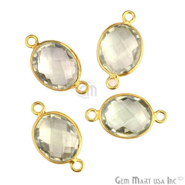 Natural Green Amethyst, Bezel Oval Shape Connector, 8x10mm Oval 24k Gold Plated, Double Bail 1pc. (GA-10211)