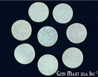 Cabochon lâche Druzy blanc, cabochon rond recouvert de titane, 8 mm de diamètre, excellente qualité, 1 pièce (WZ-80023)