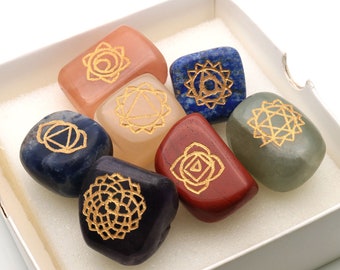 Conjunto de Meditação dos 7 Chakras, Pedras de Cura dos Chakras, Cristais dos Chakras, Conjunto de 7 Pedras da Positividade, Pedras Roladas dos 7 Chakras SP7C-14031