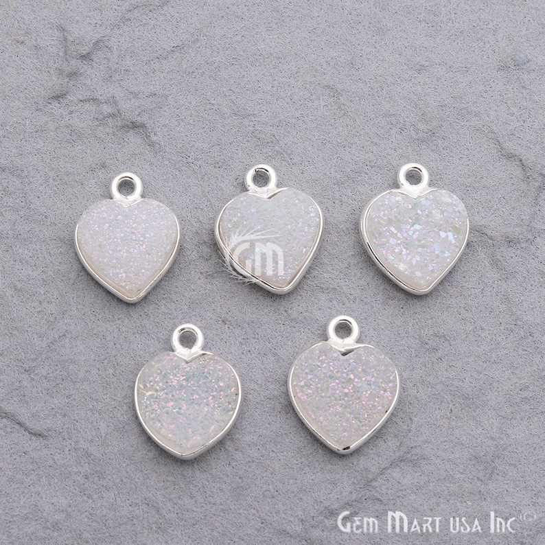 Silver Plated Connector Jewelry Making Supply White Druzy Connector GemMartUSA Gemstone Pendant 10mm Heart Druzy Connector WZ-11263