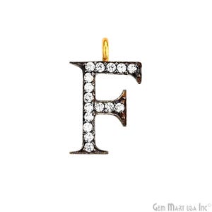 Cubic Zircon Pave &#39;F&#39; Alphabet Charm in Gold Vermeil, 15x9 mm Alphabet Pendant, GemMartUSA (CHWS-40039)