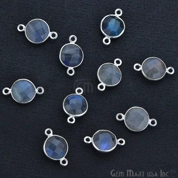 Natural Labradorite Round Bezel Connector, Silver Plated Connector, Round Shape Connector, Double Bail, Jewelry Supply, GemMartUSA(LB-10205)