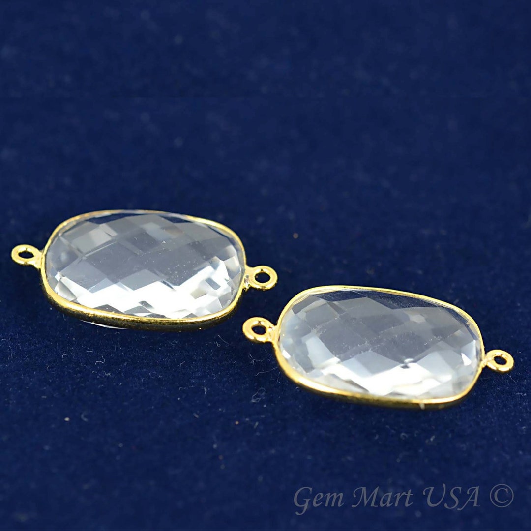 Octagonal Connection Natural Crystal, Bezel Octagon Shape Connector,15x20mm Octagon 24K Gold ...