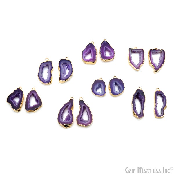 Agate Slice Earring Supplies, 28x15mm, DIY Geode Earring, Gold Electroplated, Boho Gemstone Earring, Earring Making Connector (DPER-92836)