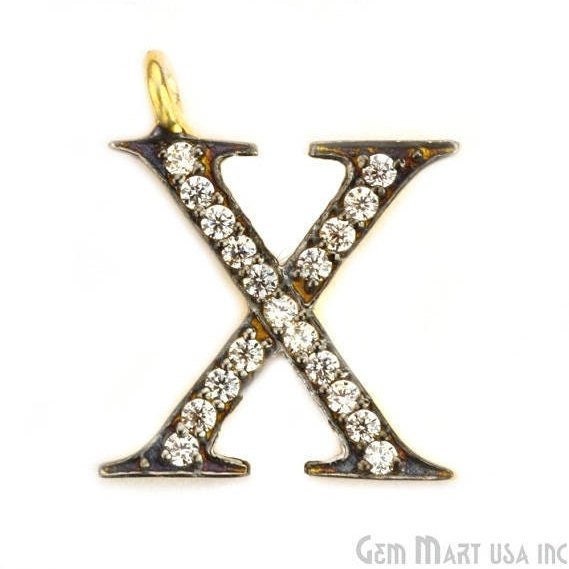 Cubic Zircon Pave 'X' Alphabet Charm in Gold Vermeil Cubic Zircon Pave 'X' Alphabet Charm in Gold Vermeil