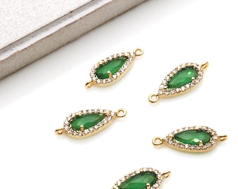 エメラルドコネクター、ペアーシェイプ 9 x 3 mm、ゴールドプロング