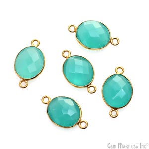 Aqua Chalcedony Connector, 10x12mm Oval Connector, Gold Bail Connector, Jewelry Making Supply, GemMartUSA (AD-10146)
