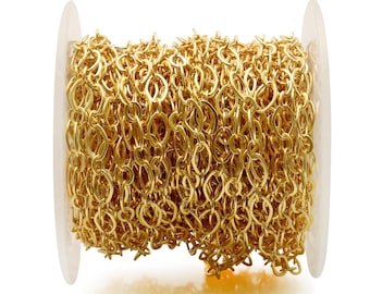 Gold Plated Flat Cable Link Chain, Bulk Jewelry Chain for Necklaces, Bracelets & Earrings, Jewelry Findings, Wholesale Supplies, GP-30080