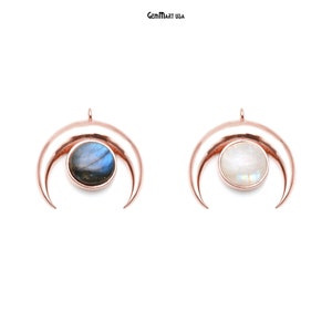 Round Gemstone, Horn Shaped Rose Gold Plated Pendant Connector, Single Bail Connector, DIY Jewelry 29X28MM, 50586