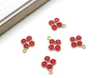 Handcrafted Pink Tourmaline component connector, Gold Plated connector, Round cut Pendant, Single Bail Connector 15X9MM (GPTO-13069)