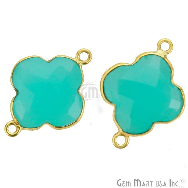 Aqua Chalcedony Clover Shape Pendant, 16x22mm Double Bail Station Connector (AD-10239)