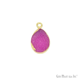 22k Gold Electroplated Light Pink Druzy Pendant, 10x14mm Pears Shape Druzy Gemstone Connector GemMartUSA (PEL-11085)