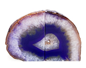 Large Geode Bookend. Purple Agate Bookend Pair. (4.19lbs, 5-6inch). Mineral Rock Formation, Healing Energy Crystal, Home Decor. *Ships Free*