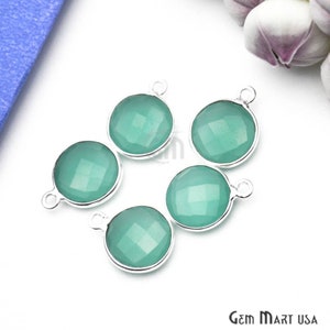 Aqua Chalcedony, 10mm Round Shaped Connector, Jewelry Making Supplies, Single Bail Connector (AD-10122)