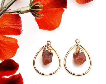 Sunstone Gemstone Dangle Hoop Connector, Gold Huggie Birthstone Connector Drops, DIY Chandelier Jewelry, 26x18mm, GemMartUSA, GPSN-50248