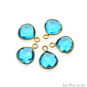 Blue Topaz Heart 10mm Connector, Faceted Gemstone Connector, Heart Shape Connector,Gold Bezel Connector, Gold Plated, Single Bail (HB-10279)