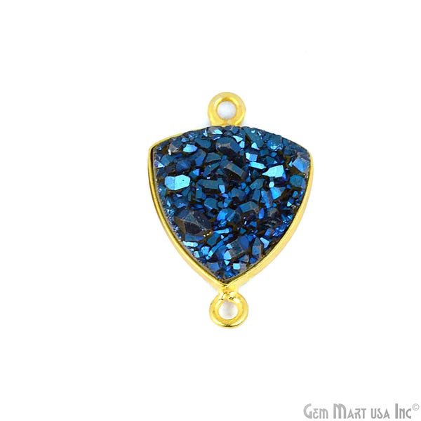 Naturblå Druzy, Bezel Trillionformad stationskontakt, 14 mm Trillion 24K guldpläterad, dubbel bygel 1 st GemMartUSA (BZ-11163)