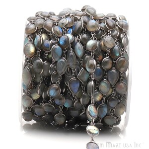 Labradorite Connector Chain, Oxidized Chain, Continuous Connector Chain, Jewelry Making Supplies, GemMartUSA (BPLB-20007)