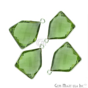 Green Amethyst, Bezel Pentagon Shape Connector, 13X18mm Pentagon Silver Plated, Single Bail GemMartUSA (GA-10231)