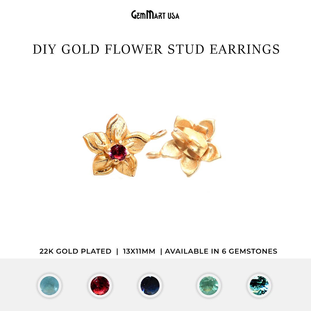 Buy Gold Flower Stud, DIY Gemstone Earring, Ear Stud, Gold Earring Finding,  DIY Earring Supply, Earring Making, Gold Loop Studs (90080) Online in