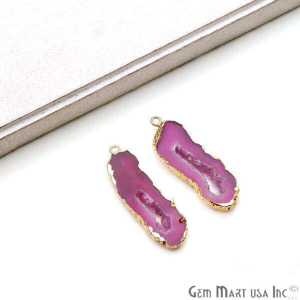 Agate Slice Earring Supplies, 42x12mm, DIY Geode Earring, Gold Electroplated, Boho Gemstone Earring, Earring Making Connector (DPER-92316)