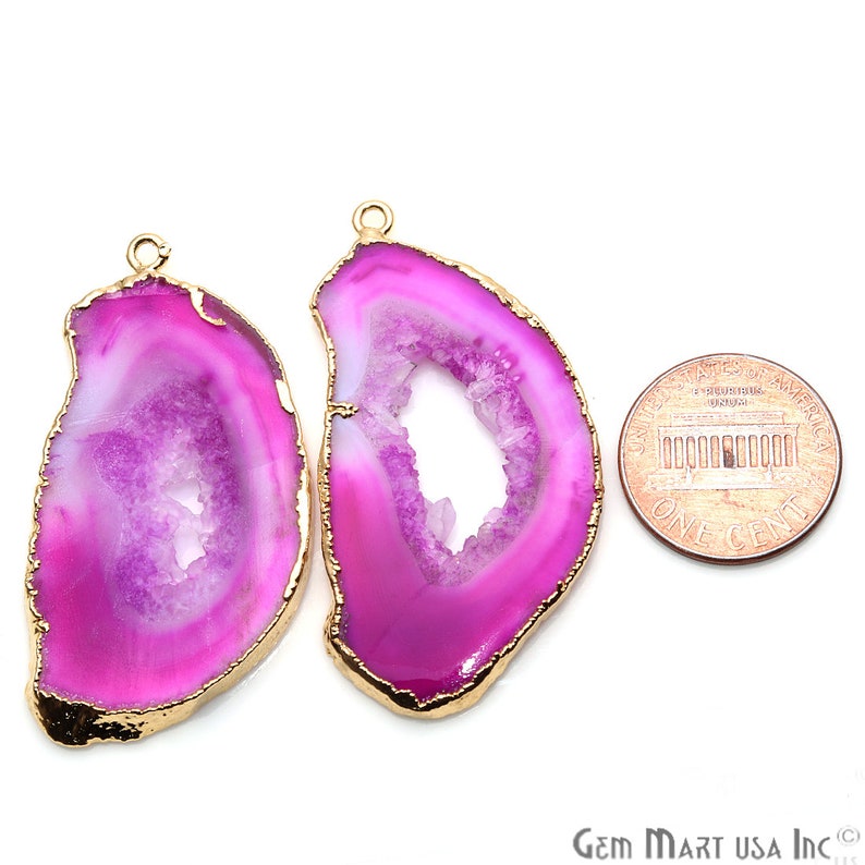Agate Slice Earring Supplies DIY Pink Geode Earring Gold Electroplated DPER-90624 Boho Gemstone Earring Earring Making Connector