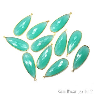 Aqua Chalcedony Connector, Gold Plated Single Bails, 44x16mm Pear Connector, Jewelry Making Supplies (AD-10372)