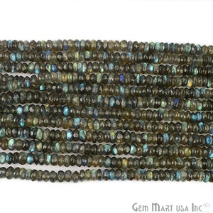 Natural Labradorite Rondelle Beads 13&quot; Full Length, 6-7mm Micro Faceted AAA Quality Labradorite Rondelle, GemMartUSA (RLLB-70026)