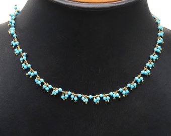 Türkisfarbene Rosenkranzkette mit Perlen (2,25 mm), vergoldete Anhängerkette, Verbindungskette mit Edelsteinen, DIY-Schmuck, GemMartUSA GPTQ-30200