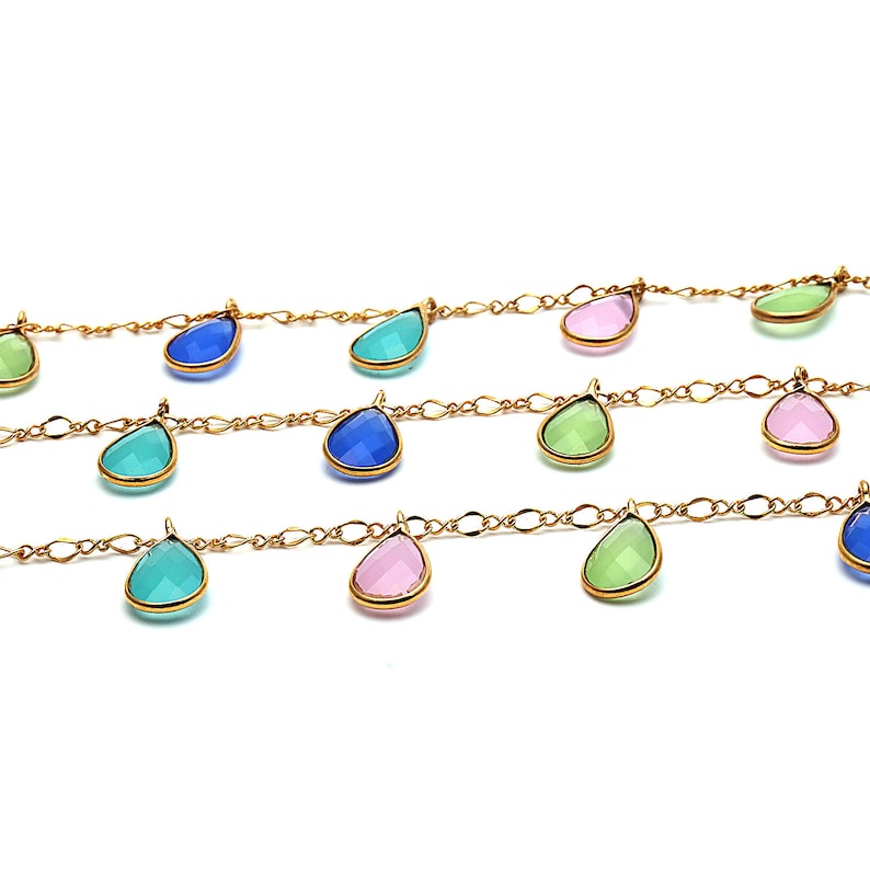 Station Chain Gold Chain GPMC-20073 Multi Stone Pear Beads Chain GemMartUSA Dangle Beads 7x12mm Multi Color Gemstone