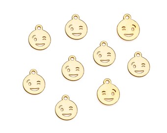 Flirting Emoji Charm, 14.8x12mm Dainty Jewelry Charm for Bracelet Dangle Charm, 14K Gold Plated Finding Add-On Charm, Coins for DIY GP-55002