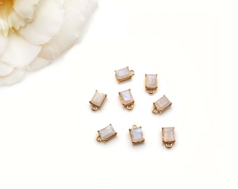 Rainbow Moonstone Prong Setting Connector, Gold Plated Gemstone Connector, Rectangle Gemstone,Single  Bail, Bracelet Making (GPRM-50378)