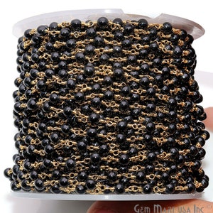 Rosary Chain, Black Spinel, Stone Chain, Vintage Rosary Chain, Linked Bead Chain, Beaded Chain, Rosary Chain Gold, GemMartUSA (GPBS-30118)