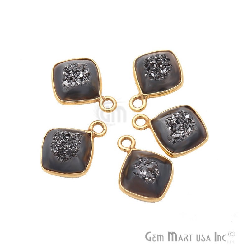 8mm Cushion Shape Connector Jewelry Making Supplies WMZ-11374 GemMartUSA Platinum Window Druzy Connector Cave Druzy Gold Connector