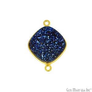 Blue Druzy Cushion Shape Bezel Connector, Gold Plated Connector, Bezel Setting, Double Bail, Jewelry Supply, GemMartUSA (BZ-11133)