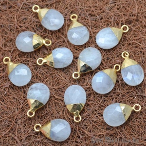 Rainbow Moonstone Pendant, Gold Pendant, 14x10mm Pears Pendant, Pendant, Jewelry Making Supplies GemMartUSA (REM-10085)