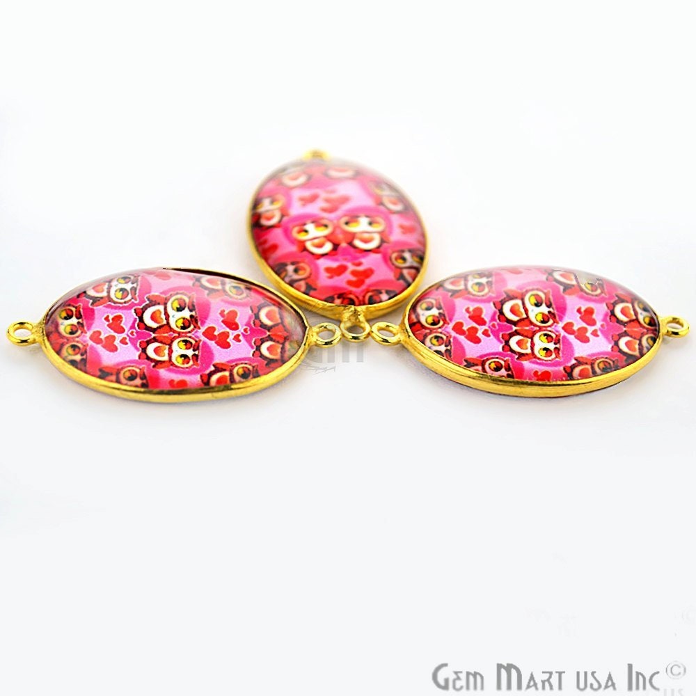 ハンドメイドあ Fascinating Small Owl Glass Cabochon Bezel Connector, 24k Gold