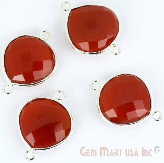 Red Onyx , Bezel Heart Shape Connector, 16mm Heart Silver