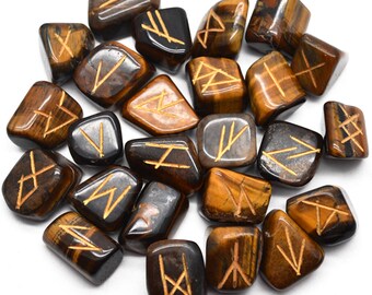 Tiger Eye Rune Stones, Rune Stones, Spiritual Stones, Rune Stone Symbols, Natural Gemstones, GemMartUSA (RNTE-15001)