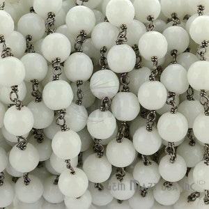 White Agate, 7-8mm Oxidized wire wrapped Rosary Chain by foot. GemMartUSA (BPWA-30035)
