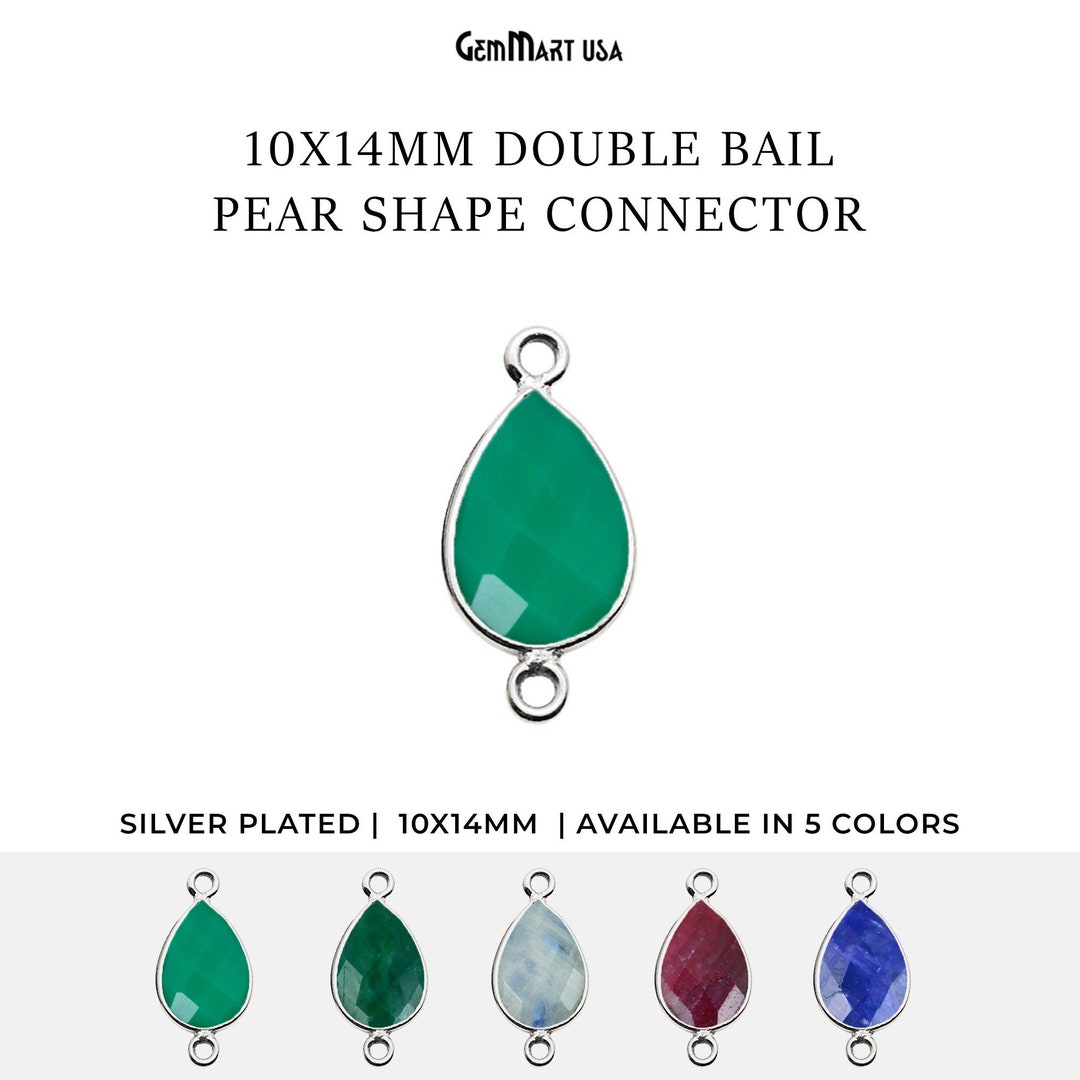 Pear Shape Bezel Connector, Silver Plated Connector, Double Bail, Bezel