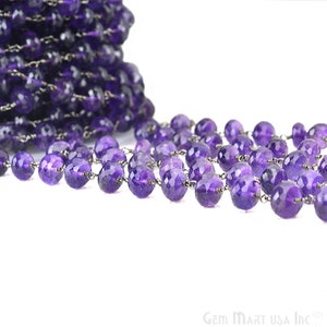 Amethyst Rondelle Rosary Chain, 8-9mm Oxidized wire wrapped Rosary Beads chain by foot GemMartUSA (BPAM-30039)