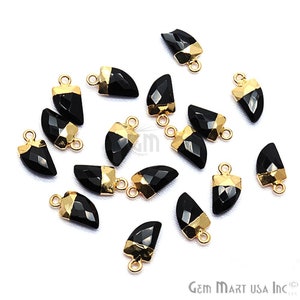 Black Onyx Connector, Gold Electroplated Pendant, Tiger Nail Shape Connector, Gemstone Black Onyx Connector, GemMartUSA (GPBO-50036)