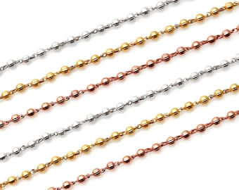 Beads Chain For Jewelry Making, 2mm Ball Bead Chain Necklace, Minimal Finding Chain, Gold/ Silver/ Rose Gold Plated Chain, GemMartUSA, 30077