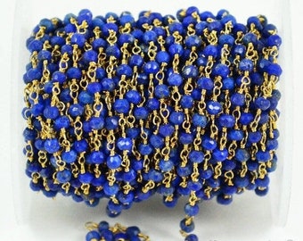 Beautiful Lapis, 3-3.5mm 24k Gold Plated wire wrapped Rosary Chain by foot GemMartUSA (30002)