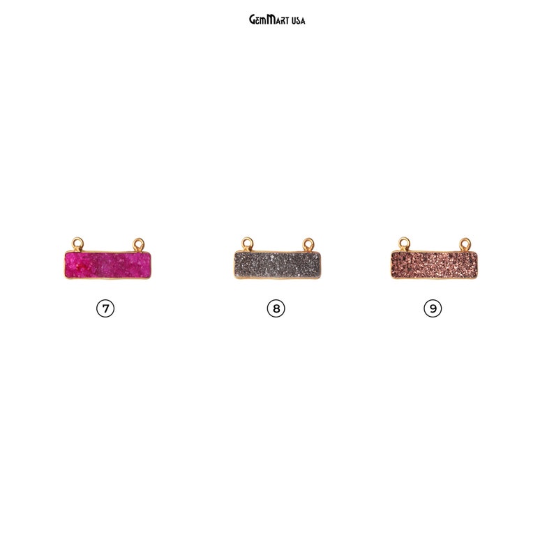 May include: Three rectangular gold-toned connector pieces with different colored glitter-like finishes. The connector pieces are labeled 7, 8, and 9. GemMart USA is printed at the top of the image.