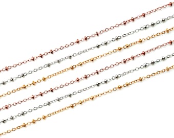 Satellite Chain For Jewelry Making, 1.5mm Beaded Ball & Cable Chain Necklace, Gold/ Silver/ Rose Gold Plated Minimal Chain, GemMartUSA 30063